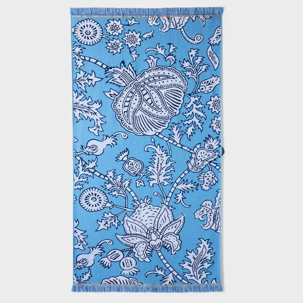 Roller Rabbit‎ x Target Blue Floral Vines Fringe Beach Towel BRAND NEW